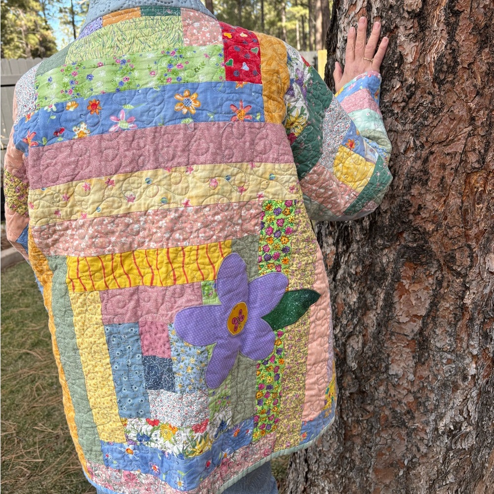 Upcycled quilted swing style Colorful Patchwork Quilted Jacket - Picture 9 of 11